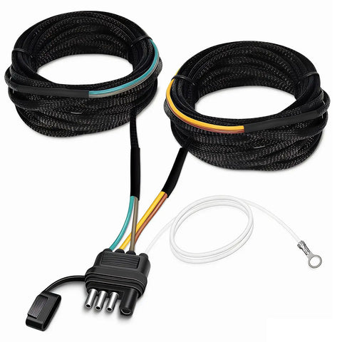 Super Long 26 Foot 4-Way Flat Trailer Wiring Harness With Pure Copper And Nylon Sleeve For Boat Rv Utility Trailers Up To Over Eighty Inches Wide, coiled