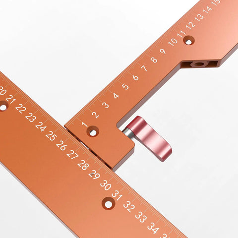 Heavy Duty Adjustable Rectangle Router Jig 21 Inch Aluminum Woodworking Template shows precision measuring detail and clamp.