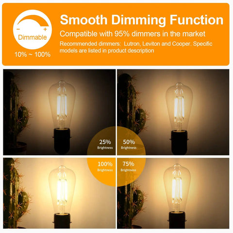 12 Pack Vintage LED Edison Bulbs ST64 Style 60W Equivalent 7W 800 Lumens Dimmable Filament Bulbs Clear Glass 2700K