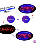 Open Sign LED Neon Oval For Businesses With Flashing Mode, Shows Business Hours And Open Closed Signs, Easy Install