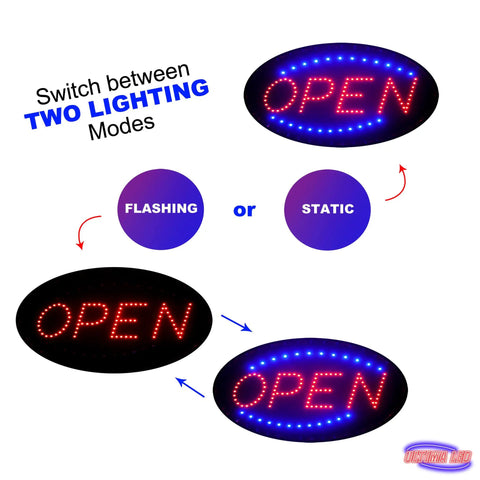 Open Sign LED Neon Oval For Businesses With Flashing Mode, Shows Business Hours And Open Closed Signs, Easy Install