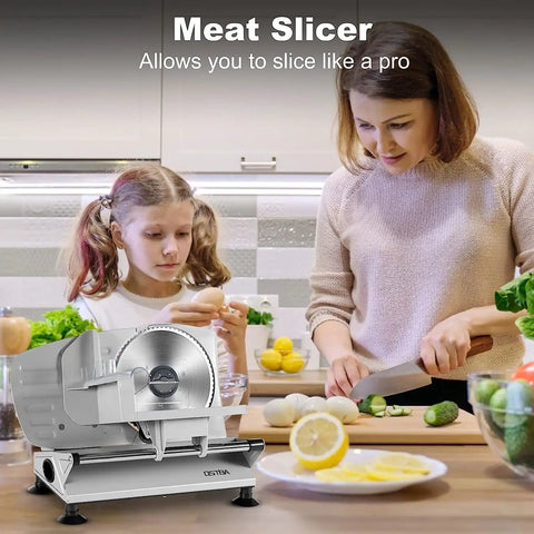 No Sweat Heavy Duty Electric Meat Slicer With Razor Sharp Six Point Seven Inch Stainless Steel Blade And Quick Thickness Adjustments For Juicy Deli Meats Cheeses And Fresh Produce At Home