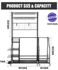 Dimensions of Garage Ready Golf Bag Storage Rack That Holds 3 Bags Up High With An Upper Shelf And 4 Removable Hooks