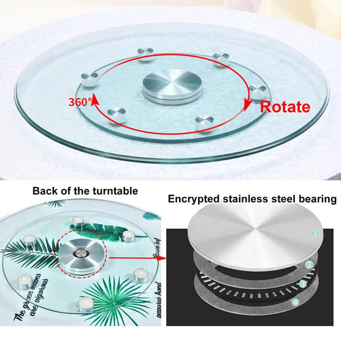 Tempered Glass Lazy Susan Turntable For Dining Table With Swivel Assist System showing rotating mechanism and bearings