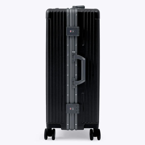 Nobl Travel zipperless check-in suitcase, jet black with aluminum frame, TSA locks and 360° spinner wheels