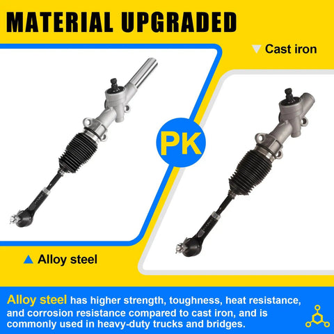 Comparison of TXT Steering Rack And Gear Box Assembly in alloy steel vs cast iron for Golf Cart EZGO TXT MPT 2001 Up