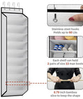 Over The Door 10 Tier White Hanging Shoe Organizer With Deep Pockets Holds 20 To 30 Pairs For Sneakers And Boots Durable Nonwoven Fabric Door Storage Solution, showing metal hooks and bamboo support
