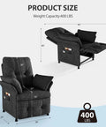 Power Recliner Chair With Heat And Massage, Linen Electric Recliner Sofa With Remote, 180 Degree Lay Flat shown in dark grey
