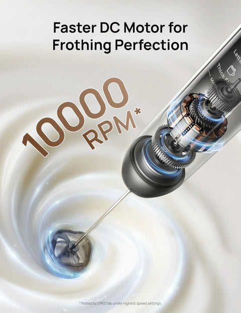 Handheld Milk Frother For Coffee Drinks Creates Silky Latte Art Foam In Minutes Quiet Electric Mixer Wand with faster DC motor.