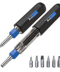 Magnetic 6-In-1 Screwdriver Multi Tool with Auto Loading Barrel, ergonomic handle, rotating collar, and high-grade bits