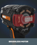 Close-up of Nitro WX272L.9 20V Power Share Cordless Half Inch Impact Wrench with brushless motor visible