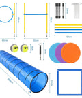 Ultimate Dog Agility Course Backyard Set with tunnel, poles, jump ring, and toys for training active pups outdoors.