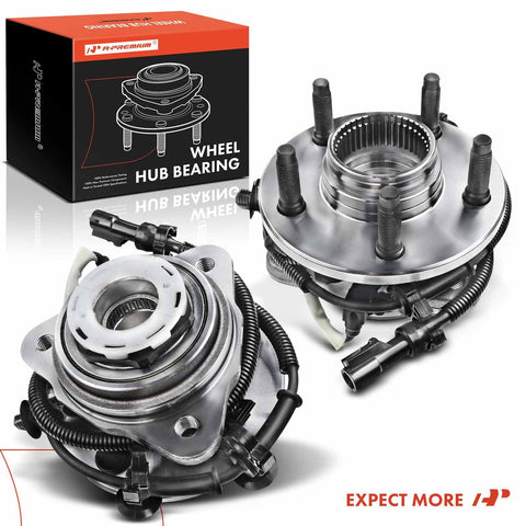 Two Pack Front Wheel Bearing And Hub Assembly With ABS 5 Lug For Ford Ranger 1998 1999 2000 And Mazda B4000 1998 1999 2000 4WD ABS Only Direct Fit Replacement Plug And Play showing two hub assemblies