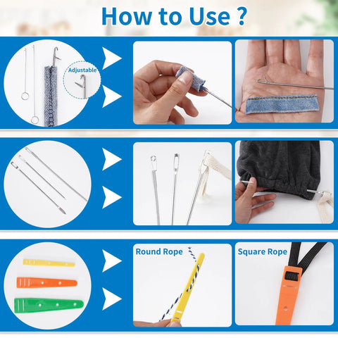 How to use the 16 Piece Drawstring Threader Kit For Hoodies Jackets Coats Pants And Shorts With Elastic Threaders Loop Turner