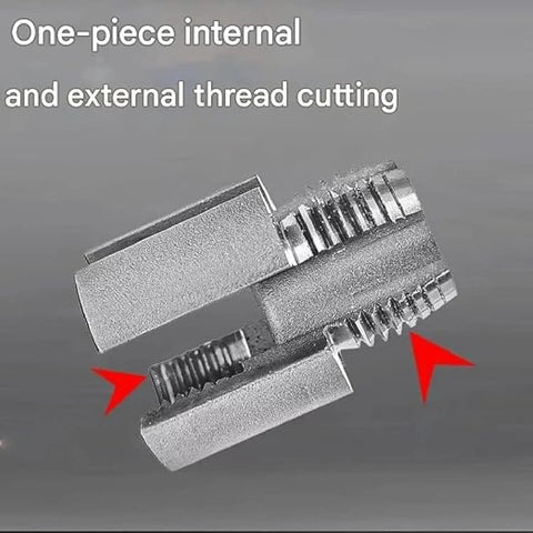 One-piece internal and external thread cutting tool for Versatile 4 In 1 Water Pipe Wrench With Integrated Internal And External Threading Tool Compatible With Electric Drill For PVC Pipes Including 1/2 3/4 And 1 Inch Sizes Perfect For Pro Plumbing Jobs.