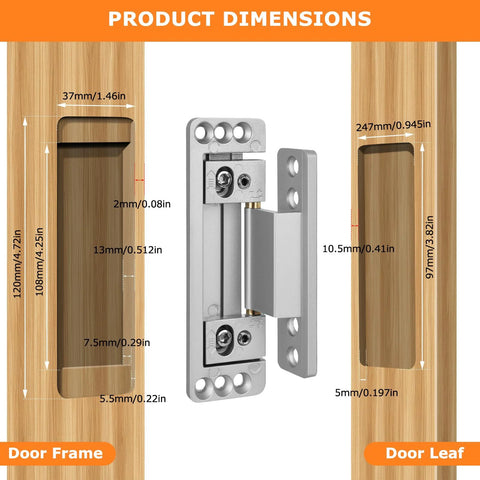 Hidden Door Hinges 2 Pack Adjustable Concealed Hinges Load Bearing 110 Lbs Heavy Duty Pivot Hinge 110 Degree Swing