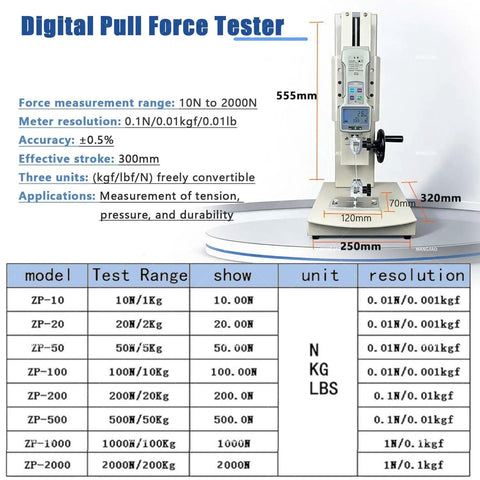 Versatile Tensile Testing Machine With Digital Force Gauge System, Dual Tension And Compression Testing, 0.01N Resolution For Precise Textile Measurements, Push Pull Breakpoint Capability, Ruler Included, 100N Range, front view