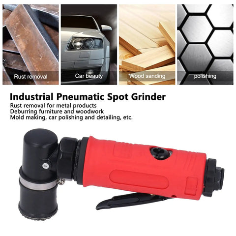Heavy Duty Pneumatic Die Grinder Pulling Serious Power At 15000 Rpm with red ergonomic handle and compact design for metal removal.