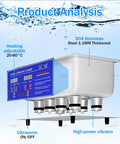 Top Shelf 10L Ultrasonic Cleaner With Built In Heater And Digital Timer for precise cleaning, featuring adjustable heat and stainless design.