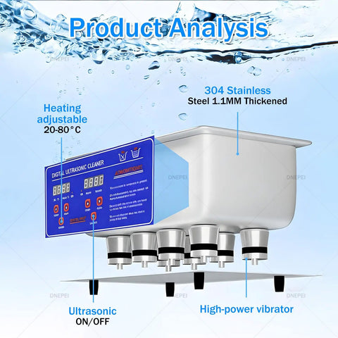 Top Shelf 10L Ultrasonic Cleaner With Built In Heater And Digital Timer for precise cleaning, featuring adjustable heat and stainless design.