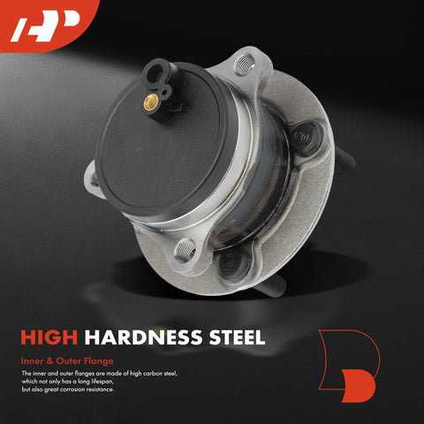 Front Wheel Bearing And Hub Assembly With Abs Sensor For Mazda MX 5 Miata 2016 2023 4 Lug 2 Front Sides Sensor Cap Included Premium Replacement Plug And Play Direct Fit For Easy Install close-up view in high hardness steel.