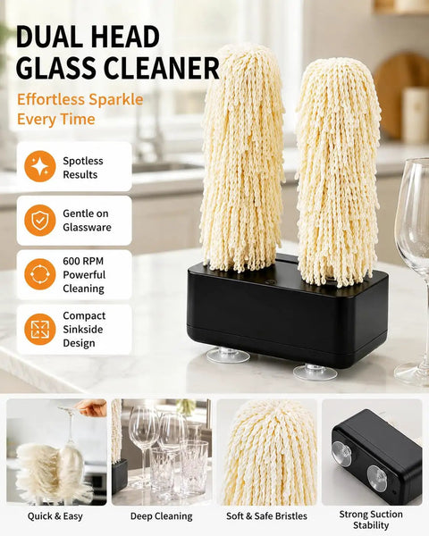 Commercial Electric Wine Glass Polisher And Glassware Dryer Machine 600 Rpm Motor with dual heads for quick cleaning.