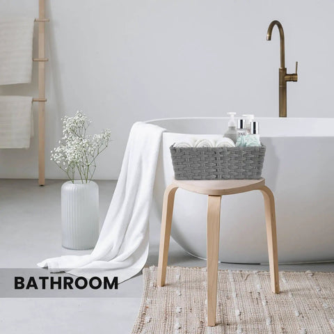 Large Woven Storage Baskets With Metal Frame Set Of 2 Waterproof And Washable 15 By 10.3 By 5.2 Inches in bathroom