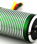 Beefy 3660 Brushless RC Motor 4650KV 1700W 120A 12V 4 Pole Design on white background, showing 5.0mm shaft and green body.