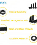 All In One M3 Screws Assortment Kit With Nuts And Washers, showing hex socket screws, nut, washer, durability, clear threads.