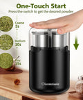 Electric Herb Grinder With Press Down Lid Fast Even Grinding Powerful Motor For Spices And Herbs Compact Kitchen Appliance on wooden table