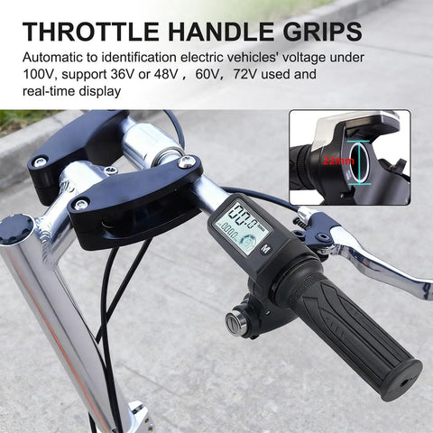 Twist Throttle for Electric Bikes and Scooters With LED Display, 24-72V Compatible, 3-Speed Adjustable Grip on handlebars