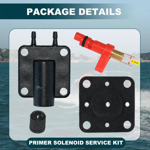 Primer Solenoid Service Valve Kit 18-7044 Replacement for Johnson Evinrude Outboard Engines with multiple parts view