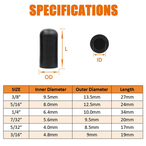 Specifications for 100 Pcs Rubber Vacuum Cap Assortment Kit For Automotive Hoses And Manifolds End Caps