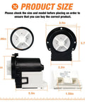 Top Shelf Washer Drain Pump Motor Replacement For LG And Kenmore Front Load Washers Model 4681Ea2001T with size details.