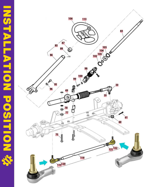 Tie Rod End Replacement Kit For EZGO TXT Golf Cart 2001 Up Electric And Gas, 2-Piece Ball Joint Set for steering link