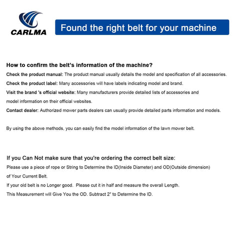 Guide on confirming belt size and ordering Set Of 2 Variable Speed Drive Belts For Lawn Tractors And Mowers 5/8 Inch