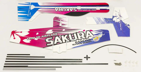 Indoor Micro RC Plane Kit Sakura 3D F3P For Indoor Flight 420mm Wingspan Unassembled components laid out