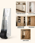 Eight Tough Little Casters With Slick Rolling Track Rollers For Sliding Doors And Furniture Fix Ups Includes Stainless Steel Bottom Wheels and Solid Hardware close-up, showing durability and design.