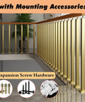 Top Shelf Metal Guardrail Poles For Stairs And Decks 20 Pack Cuttable Stair Railing Posts with gold finish and hardware.
