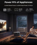 Solix C2000 Gen 2 Portable Power Station 2400W Peak 4000W Solar Generator in cozy living room powering TV and AC