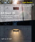 Day and night view of Solar Powered Outdoor Wall Light With Motion Sensor, 3 Lighting Modes, 600 Lumen Brightness, Warm White 3000K