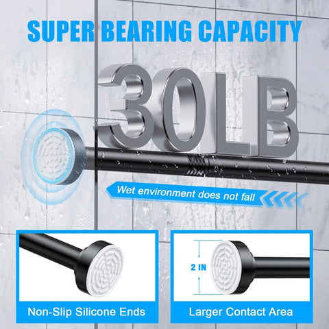 Adjustable Shower Curtain Rod 32 To 80 Inches No Drilling Spring Tension Rustproof Stainless Steel Anti Slip with 30lb capacity