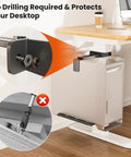 Installation detail of Rock Solid Under Desk PC Mount Bracket With No Drill Hardware And Fifty Pound Capacity For Standard Table Legs.