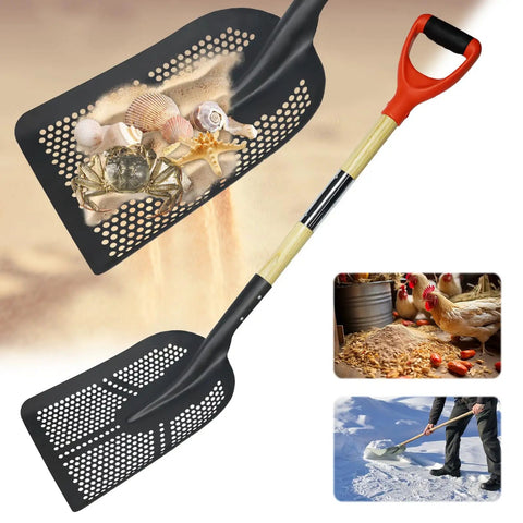 Beast Sand Sifter Shovel With Dense Hole Square Head And Wooden Handle for shell separation and snow shoveling