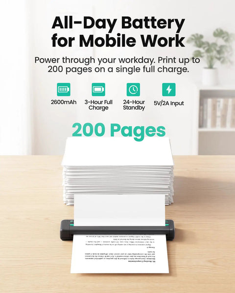 Super Slick Portable Wireless Thermal Printer Zero Hassle 300 Dpi Resolution Prints On Phones And Laptops Big Time Travel Essential For Quick Documents Anywhere In Matte Black Layout with documents stacking.
