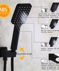 Slick Black Thermostatic Shower System Featuring A Rad 12 Inch Rain Head And Three Mode Handheld Sprayer with adjustable angle.