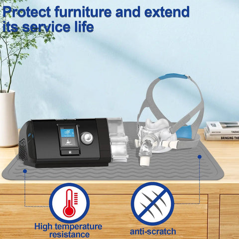 CPAP Silicone Protector Mat For Nightstand Waterproof Non Slip Pad Guards Against Water Spills Heat Damage Vibration And Scratches From Your CPAP Machine Dark Gray