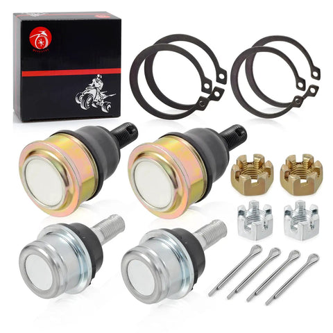 Beefed Up Upper And Lower A Arm Ball Joint Kit For Recon 250 TRX250 2X4 ES 1997 2023 Includes 2 Upper Joints 2 Lower Joints And Circlips Replacement Durable OEM Style, pictured with joints and circlips