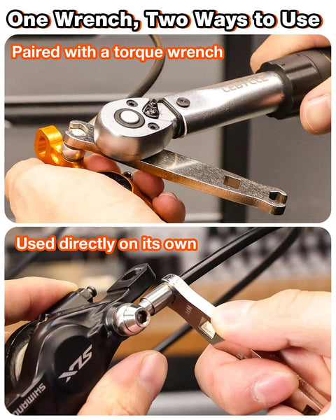 3 In 1 Hydraulic Brake Tool for Bikes paired with torque wrench and used directly for brake installations on bikes