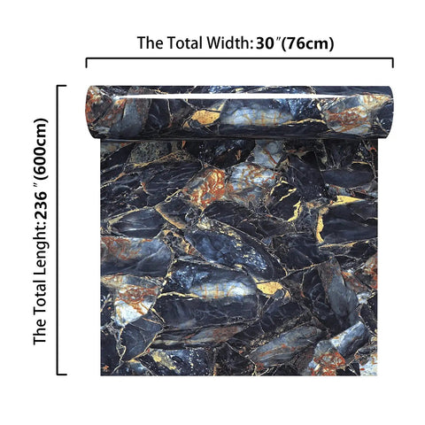 Navy Marble Peel And Stick Countertop Paper 30x236 Self Adhesive Vinyl Wallpaper Waterproof Glossy Finish roll with measurements